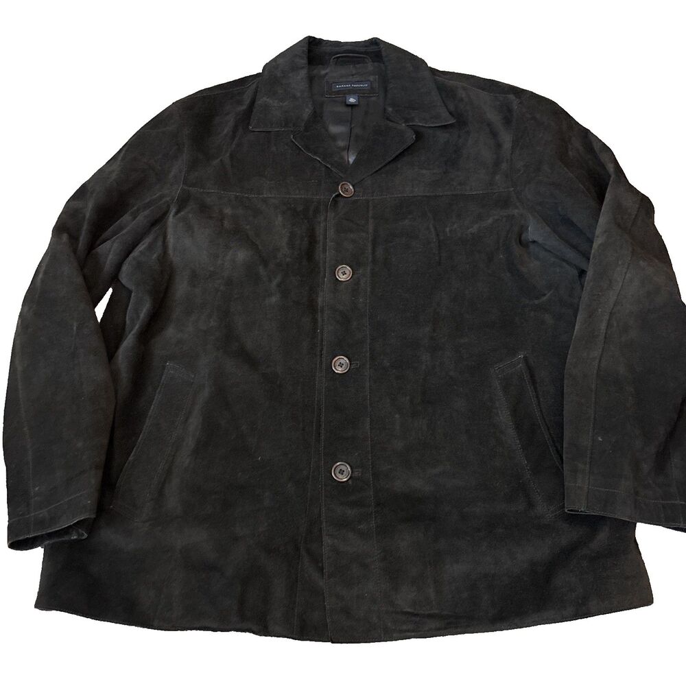 Banana Republic Suede Leather Jacket Coat Mens XL Vtg 2000 Brown Long Button